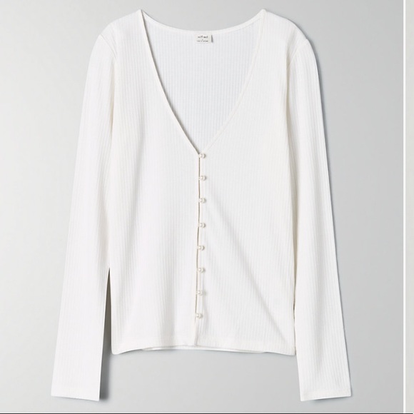 Aritzia Tops | Aritzia Wilfred Pearl Button Cardigan | Color: Cream/White | Size: M | Skozarekar's Closet